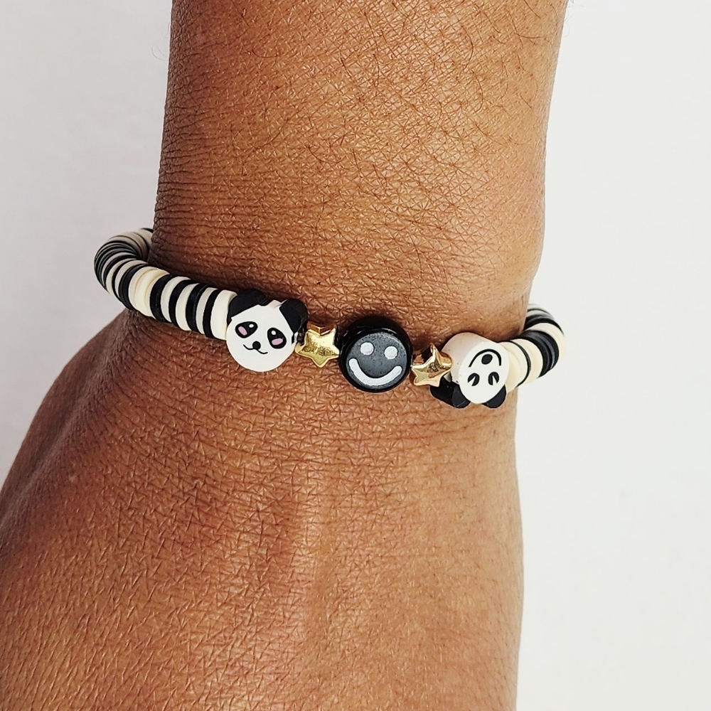 Handmade Panda ,Smiley Face Clay Bead Bracelet